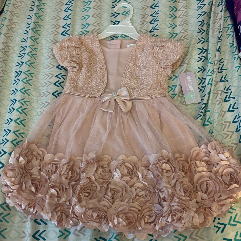 Nannette Pink Floral Kids Dress with Bow